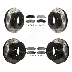 Front Rear Coated Drilled Slotted Disc Brake Rotors And Ceramic Pads Kit For Ford F-250 Super Duty F-350 KDT-100211