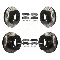 Front Rear Coated Drilled Slotted Disc Brake Rotors And Ceramic Pads Kit For Ford F-250 Super Duty F-350 4WD KDT-100214