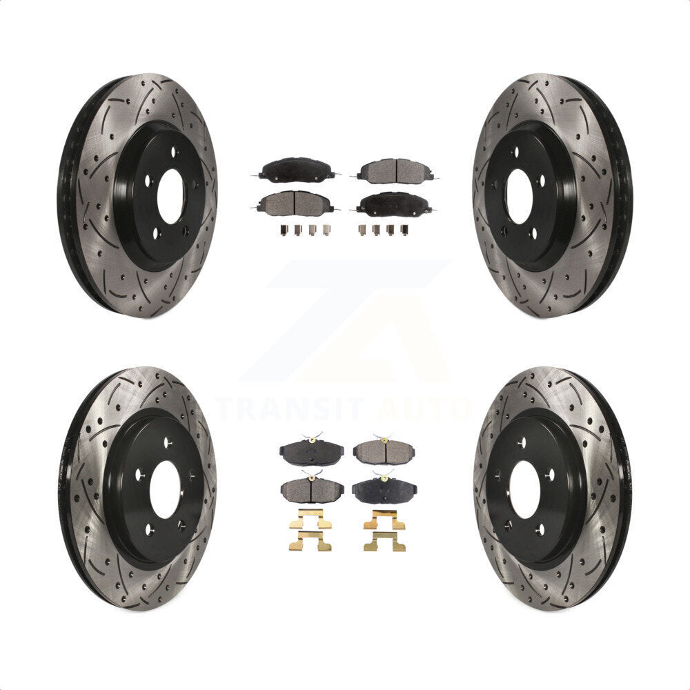 Front Rear Coated Drilled Slotted Disc Brake Rotors And Ceramic Pads Kit For Ford Mustang KDT-100219 by Transit Auto