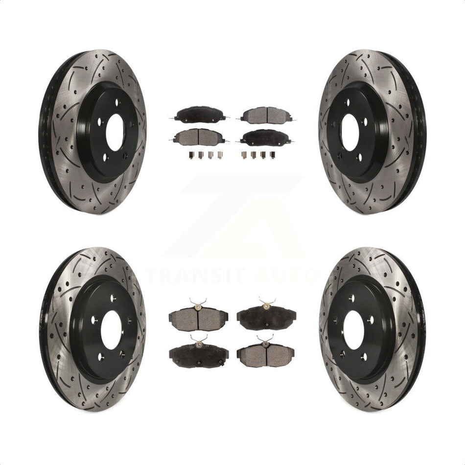 Front Rear Coated Drilled Slotted Disc Brake Rotors And Ceramic Pads Kit For Ford Mustang KDT-100220 by Transit Auto