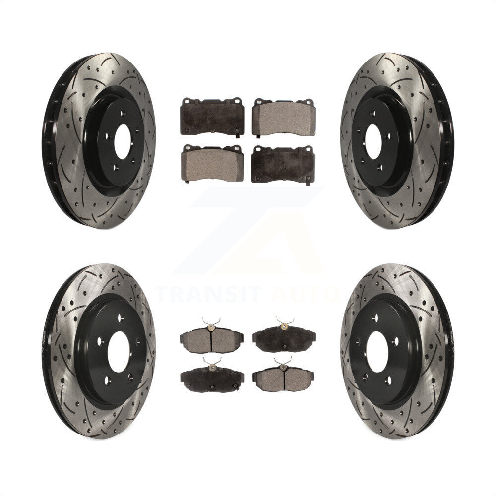 Front Rear Coated Drilled Slotted Disc Brake Rotors And Ceramic Pads Kit For Ford Mustang KDT-100222 by Transit Auto