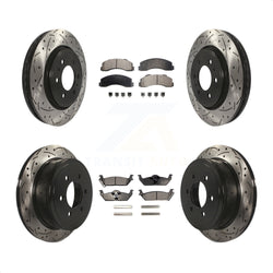 Front Rear Coated Drilled Slotted Disc Brake Rotors And Ceramic Pads Kit For 2010-2011 Ford F-150 With 6 Lug Wheels KDT-100225
