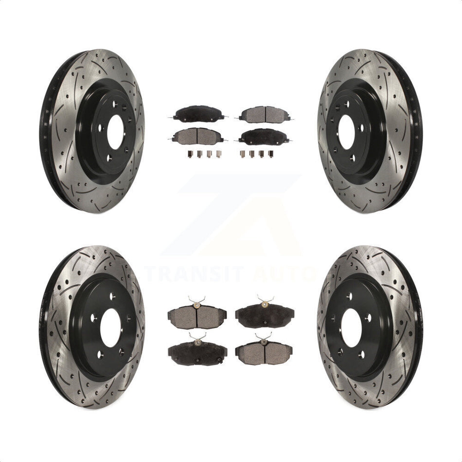 Front Rear Coated Drilled Slotted Disc Brake Rotors And Ceramic Pads Kit For Ford Mustang KDT-100235 by Transit Auto