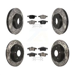 Front Rear Coated Drilled Slotted Disc Brake Rotors And Ceramic Pads Kit For Ford Focus KDT-100236