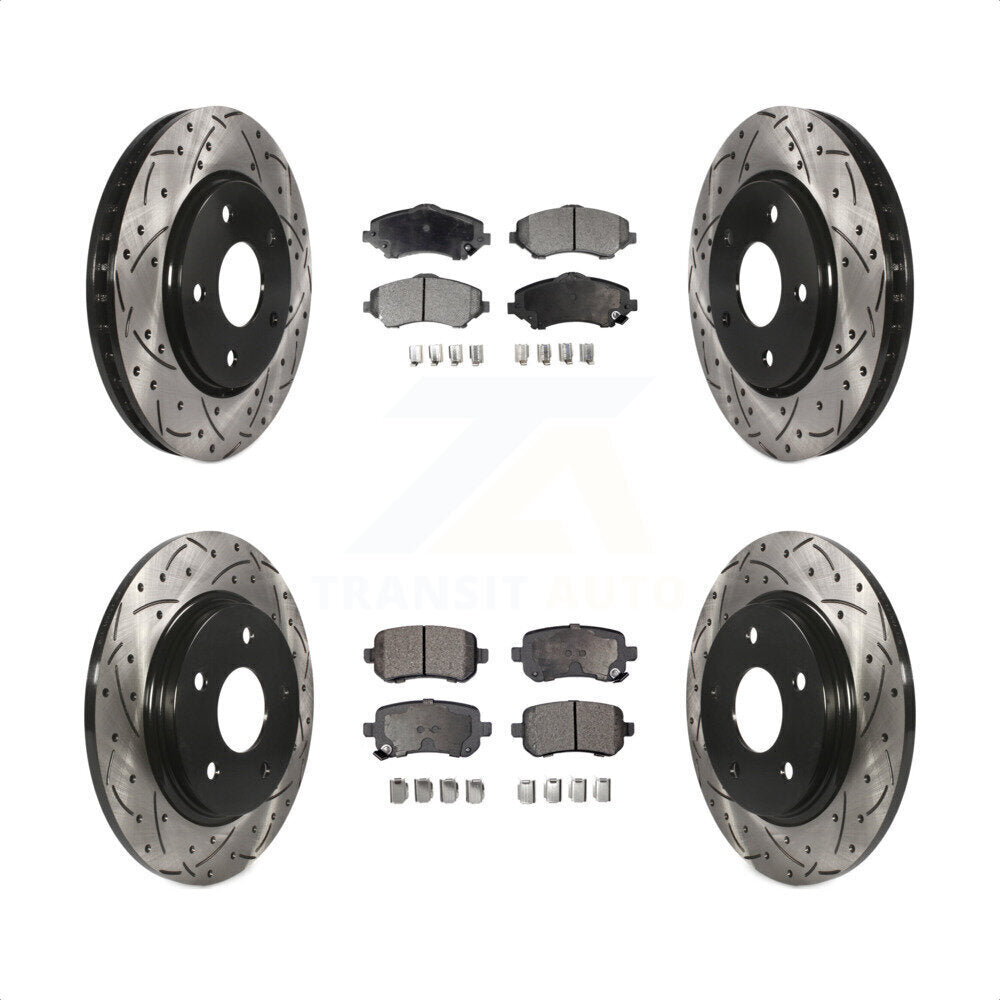 Front Rear Coated Drilled Slotted Disc Brake Rotors And Ceramic Pads Kit For Dodge Grand Caravan Chrysler Town & Country Journey Volkswagen Routan Ram C/V KDT-100266 by Transit Auto