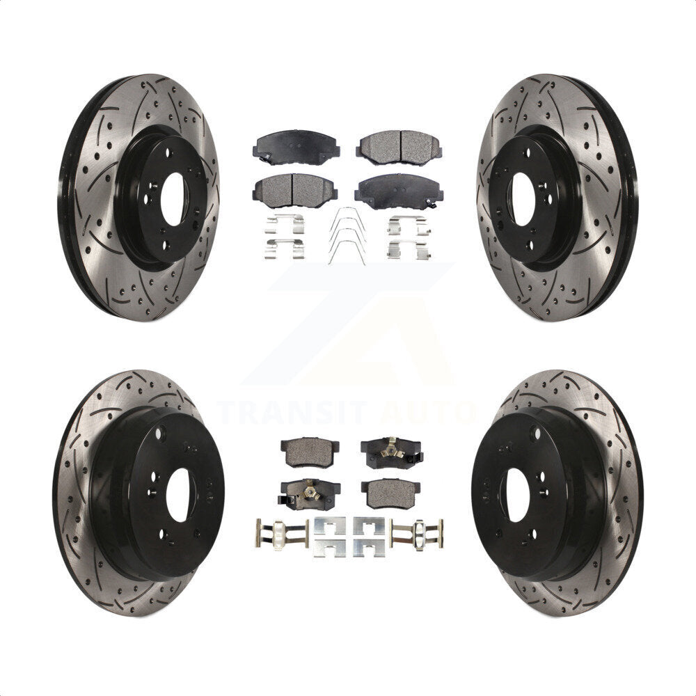 Front Rear Coated Drilled Slotted Disc Brake Rotors And Ceramic Pads Kit For 2005-2006 Honda CR-V KDT-100290 by Transit Auto