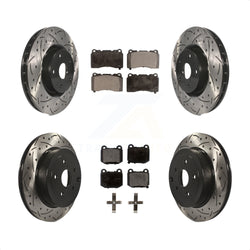 Front Rear Coated Drilled Slotted Disc Brake Rotors And Ceramic Pads Kit For Subaru Impreza WRX STI KDT-100292
