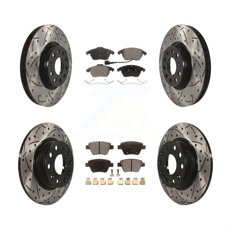 Front Rear Coated Drilled Slotted Disc Brake Rotors And Ceramic Pads Kit For Volkswagen Beetle GTI KDT-100302