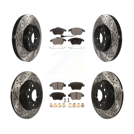 Front Rear Coated Drilled Slotted Disc Brake Rotors And Ceramic Pads Kit For Volkswagen Beetle KDT-100308 by Transit Auto