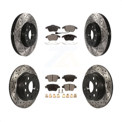 Front Rear Coated Drilled Slotted Disc Brake Rotors And Ceramic Pads Kit For 2013 Volkswagen Beetle 2.5L With 253mm Diameter Rotor KDT-100309