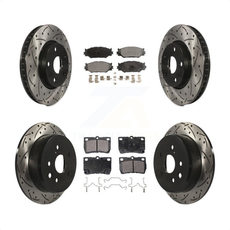 Front Rear Coated Drilled Slotted Disc Brake Rotors And Ceramic Pads Kit For Lexus IS250 KDT-100321 by Transit Auto