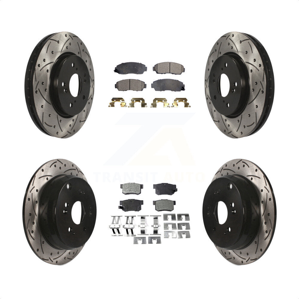 Front Rear Coated Drilled Slotted Disc Brake Rotors And Ceramic Pads Kit For Acura RDX KDT-100324 by Transit Auto