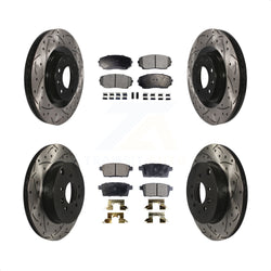 Front Rear Coated Drilled Slotted Disc Brake Rotors And Ceramic Pads Kit For 2007-2015 Mazda CX-9 KDT-100333