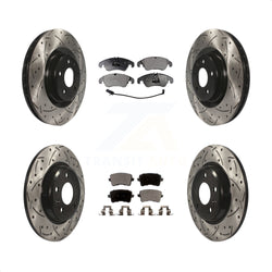 Front Rear Coated Drilled Slotted Disc Brake Rotors And Ceramic Pads Kit For 2009-2010 Audi Q5 With 345mm Diameter Rotor KDT-100357