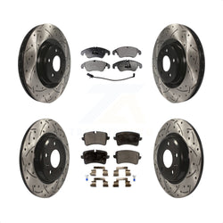 Front Rear Coated Drilled Slotted Disc Brake Rotors And Ceramic Pads Kit For 2013 Audi A6 With 345mm Diameter Rotor KDT-100358