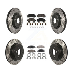 Front Rear Coated Drilled Slotted Disc Brake Rotors And Ceramic Pads Kit For 2016-2017 INFINITI QX50 KDT-100402