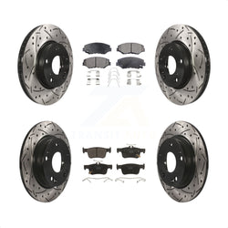 Front Rear Coated Drilled Slotted Disc Brake Rotors And Ceramic Pads Kit For Honda Civic KDT-100419