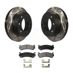 Rear Coated Drilled Slotted Disc Brake Rotors And Ceramic Pads Kit For Chevrolet Silverado 2500 HD GMC Sierra Hummer H2 1500 Suburban Yukon XL Avalanche Classic KDT-100426
