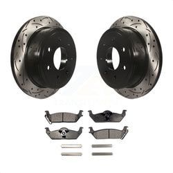 Rear Coated Drilled Slotted Disc Brake Rotors And Ceramic Pads Kit For Ford F-150 Lincoln Mark LT KDT-100446