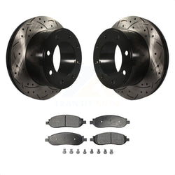 Rear Coated Drilled Slotted Disc Brake Rotors And Ceramic Pads Kit For 2005-2007 Ford F-250 Super Duty F-350 KDT-100455
