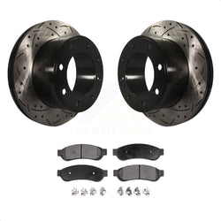 Rear Coated Drilled Slotted Disc Brake Rotors And Ceramic Pads Kit For Ford F-250 Super Duty F-350 KDT-100456