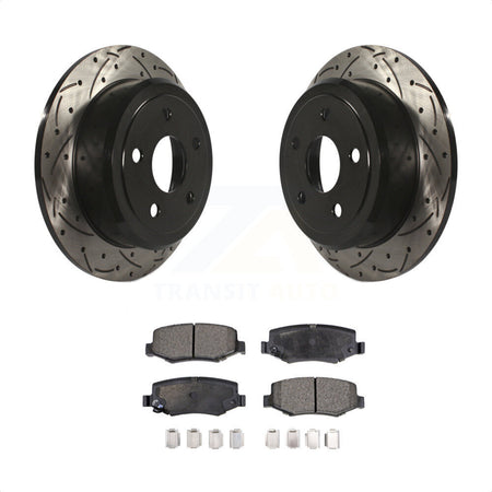 Rear Coated Drilled Slotted Disc Brake Rotors And Ceramic Pads Kit For Jeep Wrangler JK KDT-100478 by Transit Auto