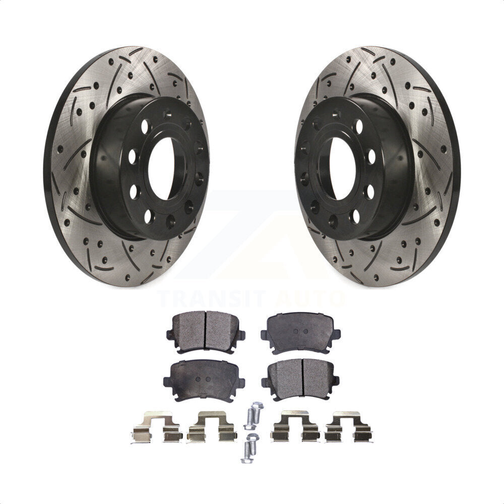 Rear Coated Drilled Slotted Disc Brake Rotors And Ceramic Pads Kit For Volkswagen Jetta Rabbit Audi A3 Quattro KDT-100500 by Transit Auto