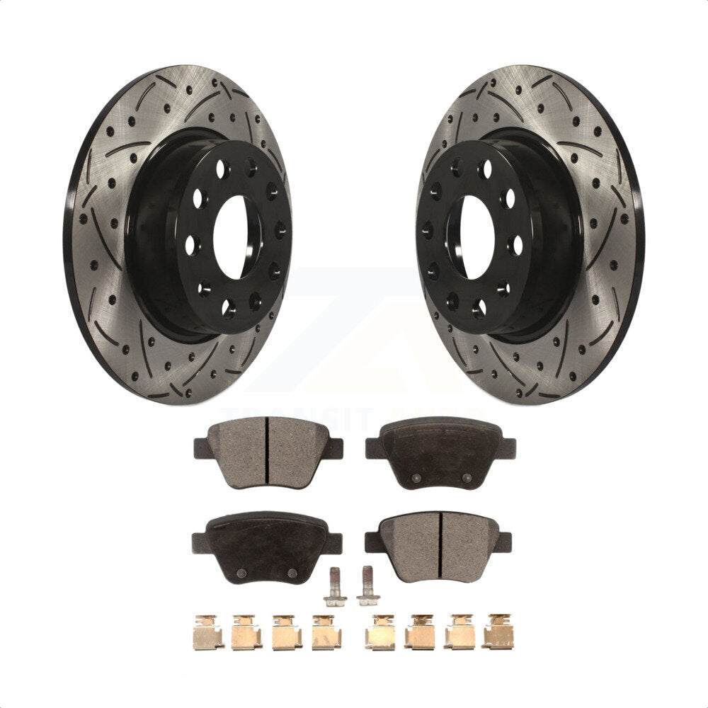 Rear Coated Drilled Slotted Disc Brake Rotors And Ceramic Pads Kit For Volkswagen Jetta Passat Beetle Golf GTI Eos Audi A3 Quattro KDT-100532 by Transit Auto