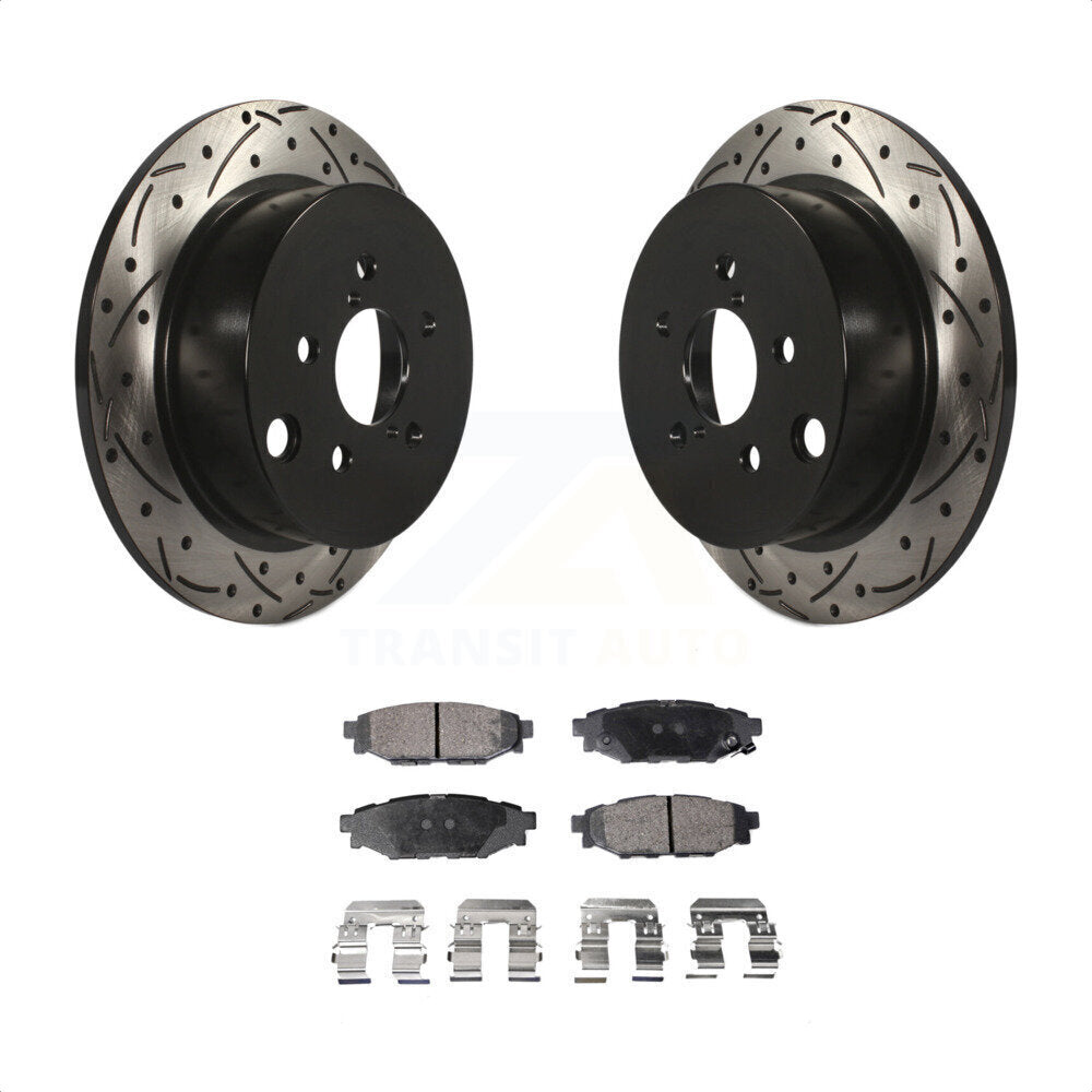 Rear Coated Drilled Slotted Disc Brake Rotors And Ceramic Pads Kit For Subaru Forester Impreza Crosstrek XV KDT-100547 by Transit Auto