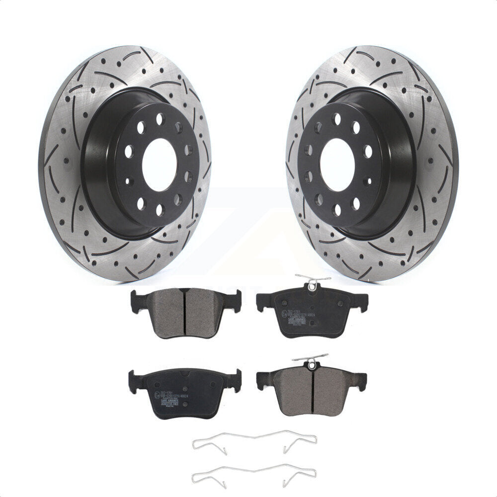 Rear Coated Drilled Slotted Disc Brake Rotors And Ceramic Pads Kit For Volkswagen Tiguan Jetta Audi TT Quattro KDT-100583 by Transit Auto