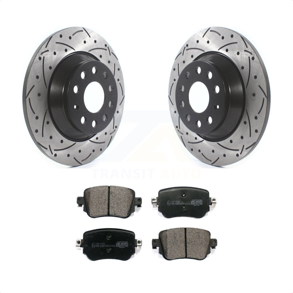 Rear Coated Drilled Slotted Disc Brake Rotors And Ceramic Pads Kit For 2016-2018 Audi Q3 Quattro KDT-100584 by Transit Auto