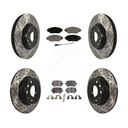 Front Rear Coated Drilled Slotted Disc Brake Rotors And Ceramic Pads Kit For 2015 Volkswagen GTI With Performance Package KDT-100593