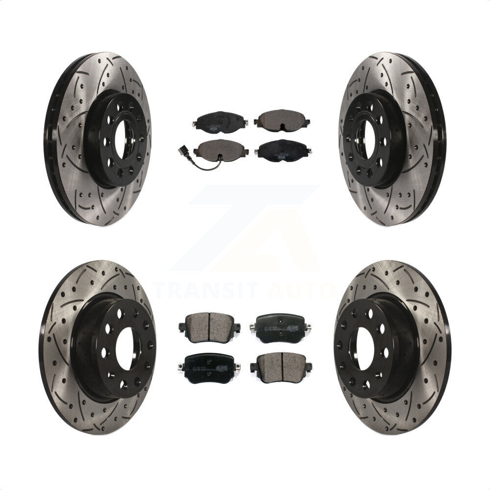 Front Rear Coated Drilled Slotted Disc Brake Rotors And Ceramic Pads Kit For Volkswagen Golf SportWagen KDT-100598 by Transit Auto