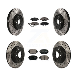 Front Rear Coated Drilled Slotted Disc Brake Rotors And Ceramic Pads Kit For Volkswagen Golf SportWagen KDT-100598