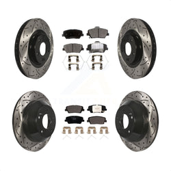 Front Rear Coated Drilled Slotted Disc Brake Rotors And Ceramic Pads Kit For Kia Sorento Hyundai Santa Fe Sport KDT-100605