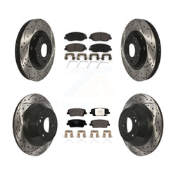 Front Rear Coated Drilled Slotted Disc Brake Rotors And Ceramic Pads Kit For Hyundai Santa Fe XL KDT-100606