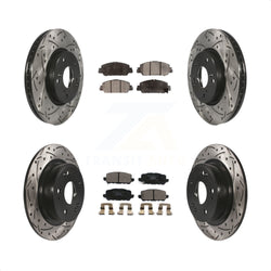 Front Rear Coated Drilled Slotted Disc Brake Rotors And Ceramic Pads Kit For 2016-2022 Honda HR-V KDT-100608