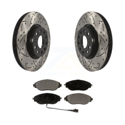 Front Coated Drilled Slotted Disc Brake Rotors And Ceramic Pads Kit For 2015 Volkswagen GTI With Performance Package KDT-100616