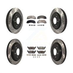 Front Rear Coated Drilled Slotted Disc Brake Rotors And Ceramic Pads Kit For 2015-2017 Ford F-150 With Electric Parking KDT-100624