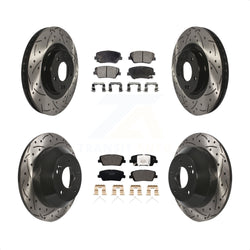 Front Rear Coated Drilled Slotted Disc Brake Rotors And Ceramic Pads Kit For 2014-2015 Kia Sorento With Red Painted Calipers KDT-100625