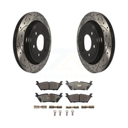 Rear Coated Drilled Slotted Disc Brake Rotors And Ceramic Pads Kit For 2015-2017 Ford F-150 With Electric Parking KDT-100626