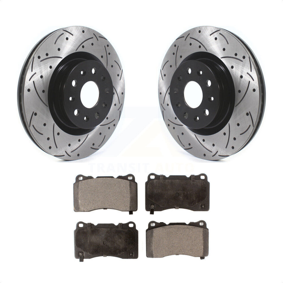 Front Coated Drilled Slotted Disc Brake Rotors And Ceramic Pads Kit For Cadillac CTS CT6 Chevrolet Camaro KDT-100629 by Transit Auto