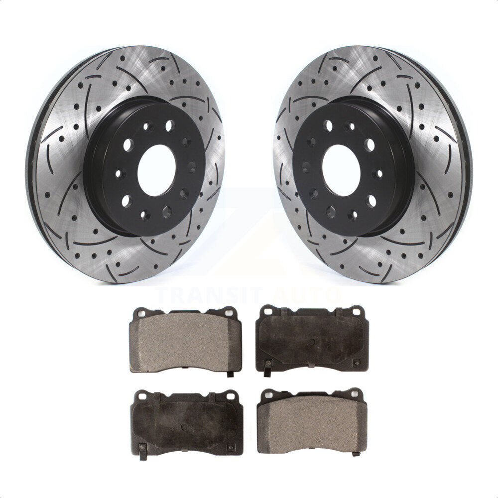 Front Coated Drilled Slotted Disc Brake Rotors And Ceramic Pads Kit For Chevrolet Camaro Cadillac CTS CT6 KDT-100632 by Transit Auto