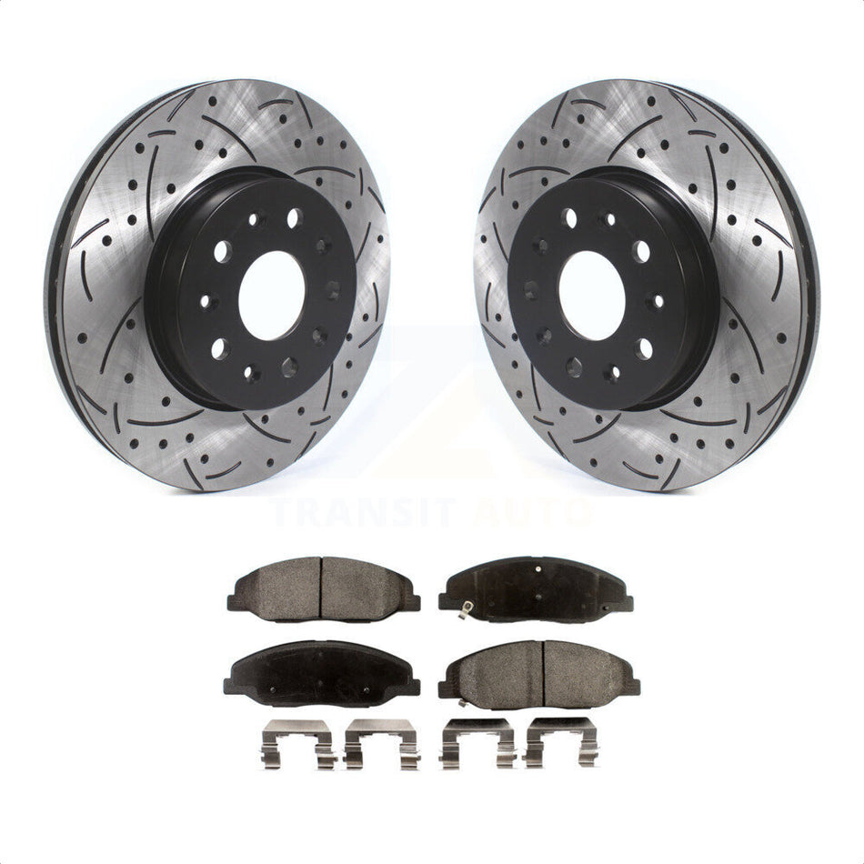 Front Coated Drilled Slotted Disc Brake Rotors And Ceramic Pads Kit For Cadillac CTS Without Heavy Duty Brakes KDT-100634 by Transit Auto