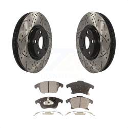 Front Coated Drilled Slotted Disc Brake Rotors And Ceramic Pads Kit For 2019-2020 Ford Police Responder Hybrid SSV Plug-In KDT-100638