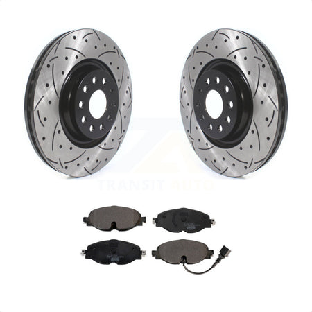 Front Coated Drilled Slotted Disc Brake Rotors And Ceramic Pads Kit For Volkswagen Golf Audi A3 Quattro KDT-100645 by Transit Auto