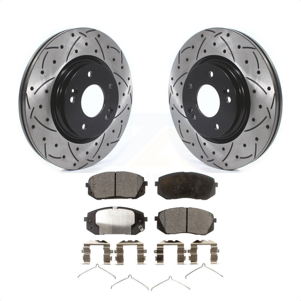 Front Coated Drilled Slotted Disc Brake Rotors And Ceramic Pads Kit For Hyundai Sonata Kia Optima Niro EV Kona Electric KDT-100647 by Transit Auto