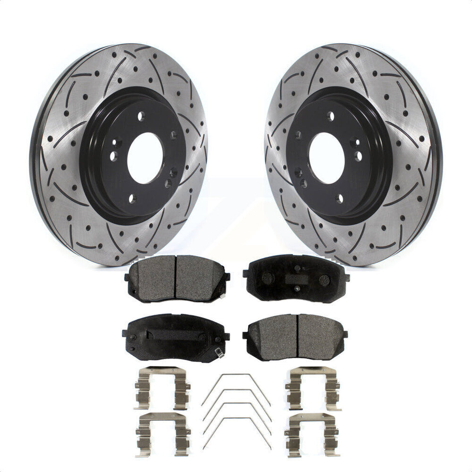 Front Coated Drilled Slotted Disc Brake Rotors And Ceramic Pads Kit For Kia Soul Hyundai Kona Elantra GT Veloster Forte Seltos KDT-100649 by Transit Auto