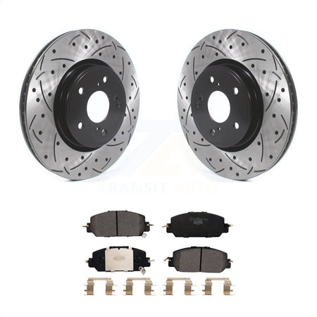 Front Coated Drilled Slotted Disc Brake Rotors And Ceramic Pads Kit For Honda CR-V KDT-100653 by Transit Auto