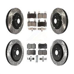 Front Rear Coated Drilled Slotted Disc Brake Rotors And Ceramic Pads Kit For 2010-2015 Chevrolet Camaro SS KDT-100658